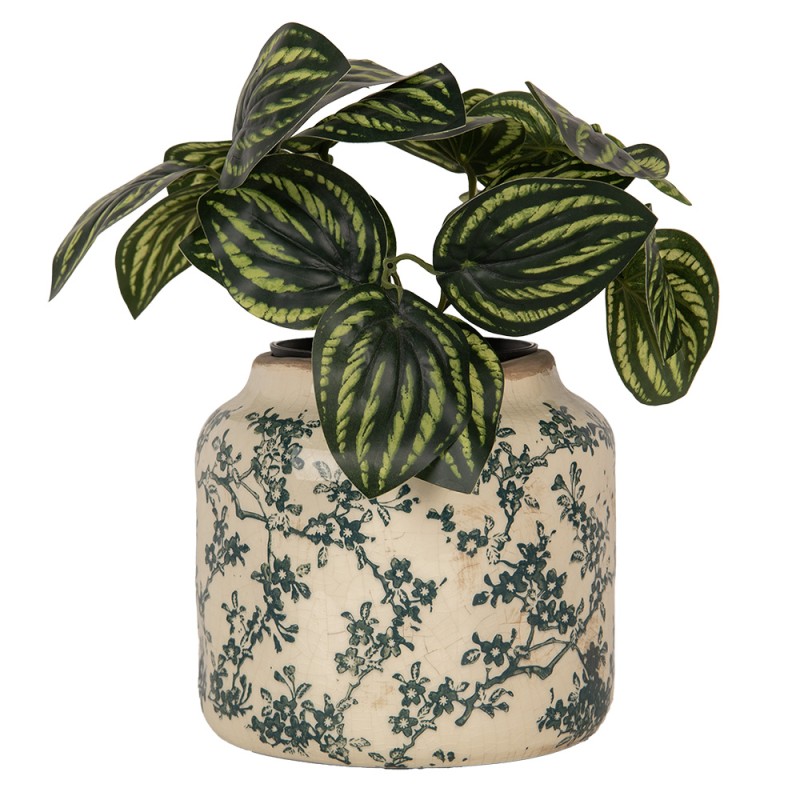 Clayre & Eef Pot de fleurs Ø 16x15 cm Beige Vert Céramique