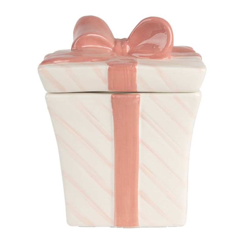 Clayre & Eef Voorraadpot Cadeau 14x14x17cm Wit Roze Keramiek