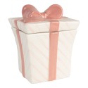 Clayre & Eef Voorraadpot Cadeau 14x14x17cm Wit Roze Keramiek