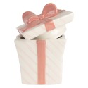 Clayre & Eef Voorraadpot Cadeau 14x14x17cm Wit Roze Keramiek
