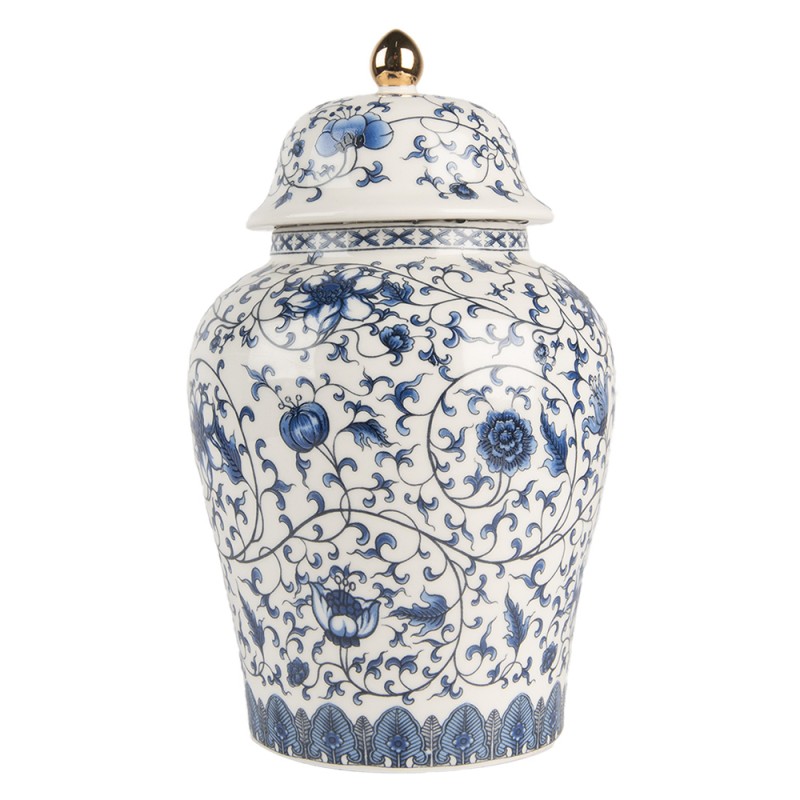 Clayre & Eef Vase avec Couvercle Ø 12x21 cm Blanc Bleu Céramique