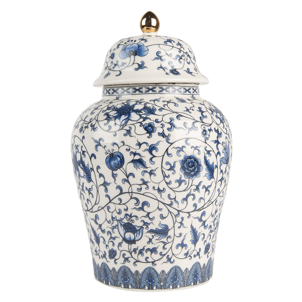 Clayre&Eef Vaas met DekselØ 12x21 cm Wit Blauw Keramiek afbeelding