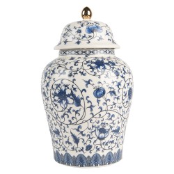 Clayre & Eef Vase with Lid Ø 12x21 cm White Blue Ceramic