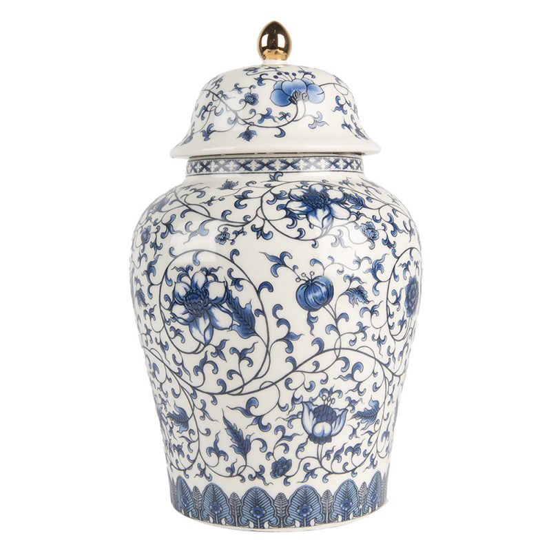 Clayre & Eef Vase avec Couvercle Ø 12x21 cm Blanc Bleu Céramique