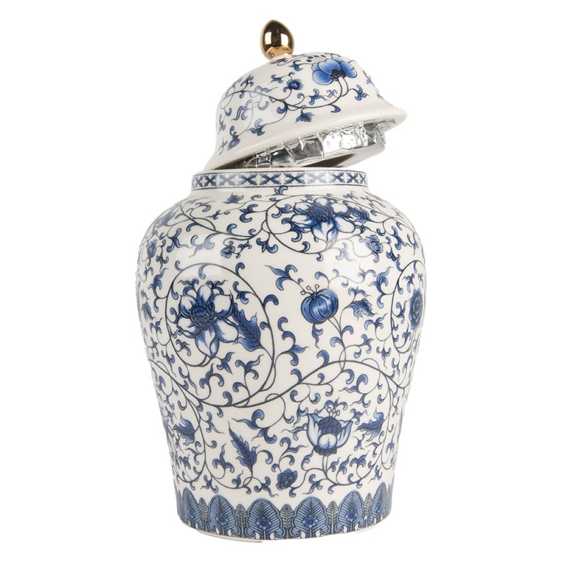 Clayre & Eef Vase avec Couvercle Ø 12x21 cm Blanc Bleu Céramique