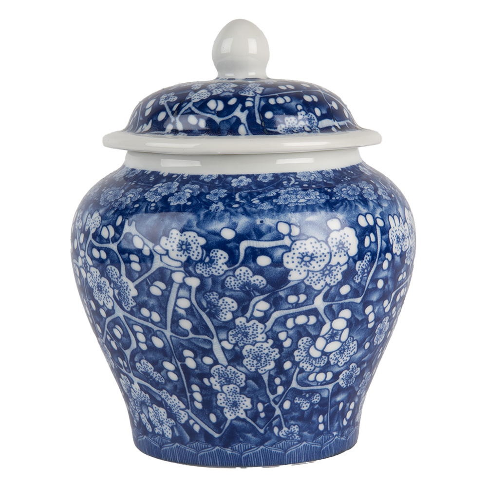 Clayre&Eef Vaas met DekselØ 9x12 cm Blauw Keramiek afbeelding