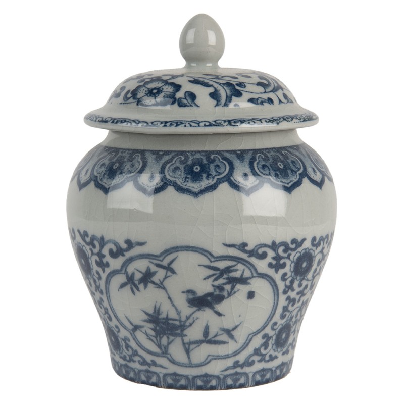 Clayre & Eef Vase avec Couvercle Ø 9x13 cm Gris Bleu Céramique