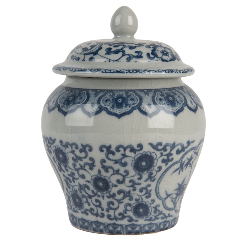 Clayre & Eef Vase avec Couvercle Ø 9x13 cm Gris Bleu Céramique
