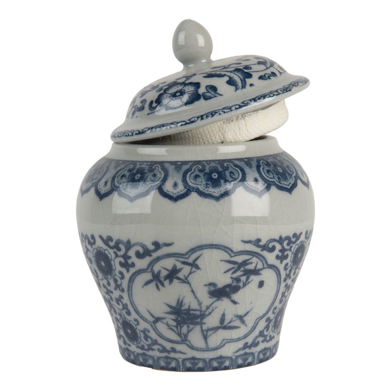Clayre & Eef Vase avec Couvercle Ø 9x13 cm Gris Bleu Céramique