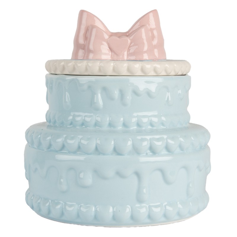 Clayre & Eef Coperchio del barattolo di stoccaggio Torta Ø 13x15 cm Blu Rosa  Ceramica