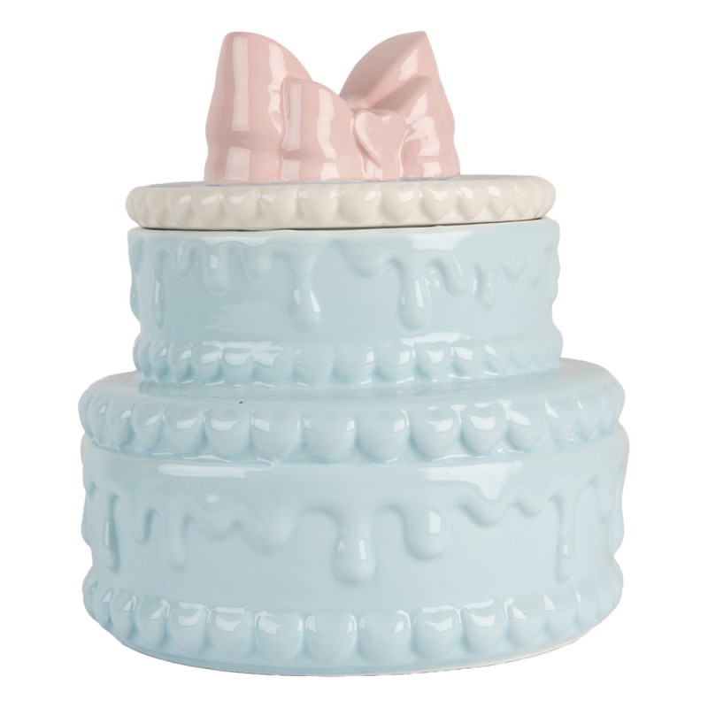 Clayre & Eef Coperchio del barattolo di stoccaggio Torta Ø 13x15 cm Blu Rosa  Ceramica
