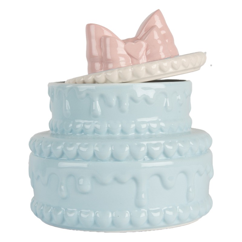 Clayre & Eef Coperchio del barattolo di stoccaggio Torta Ø 13x15 cm Blu Rosa  Ceramica