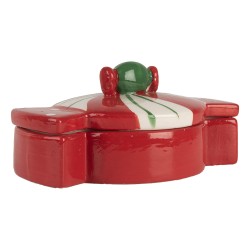 Clayre & Eef Barattolo di stoccaggio 14x10x8 cm Rosso Bianco  Ceramica