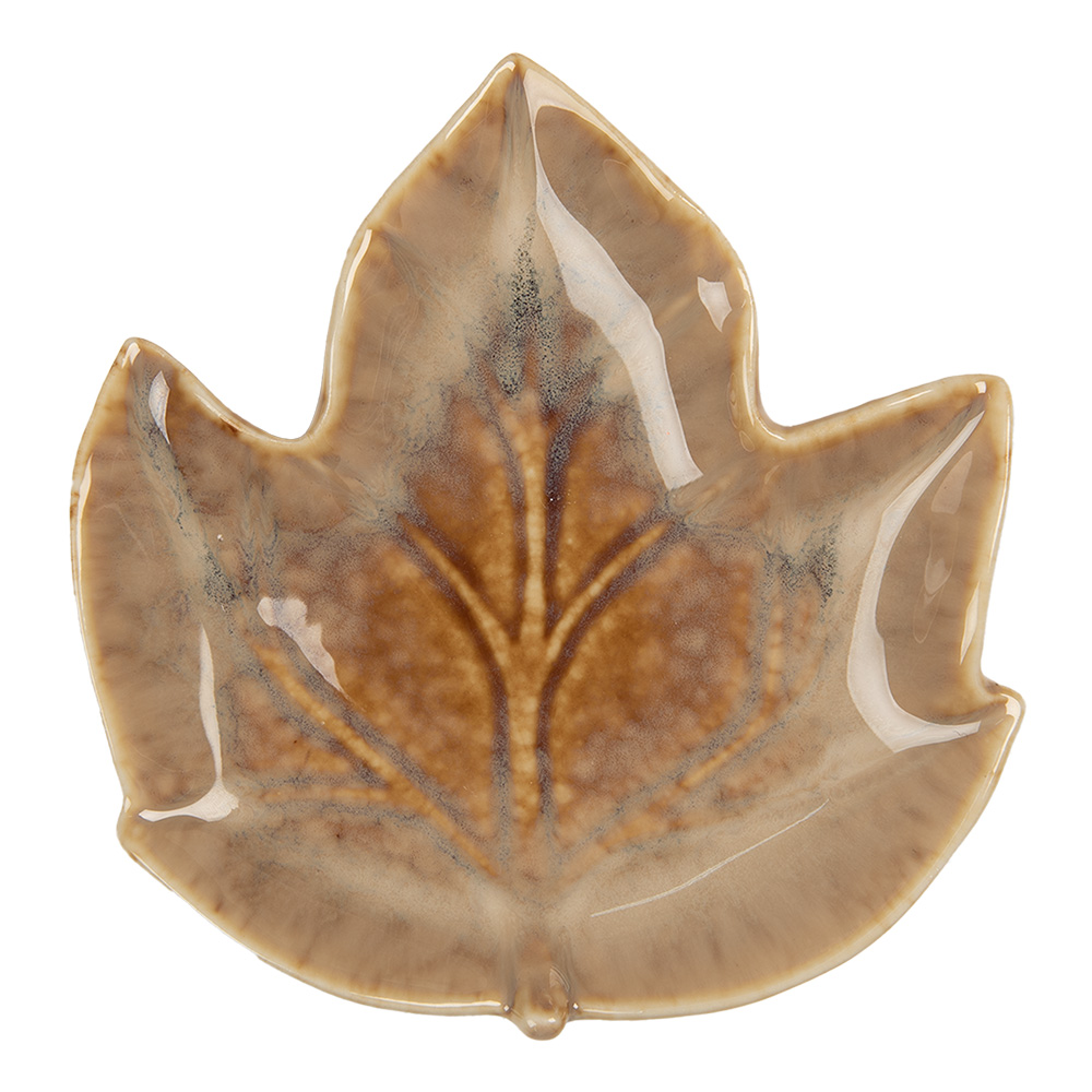 Clayre&Eef Decoratie schaal Blad 14x13x2 cm Bruin Keramiek afbeelding