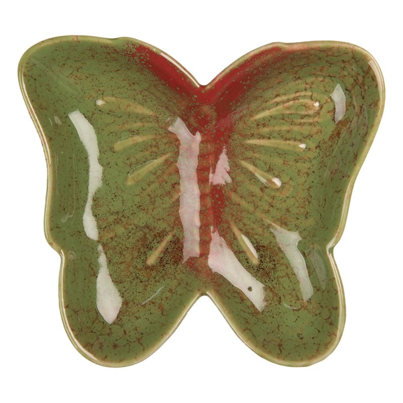 Clayre & Eef Bol de décoration Papillon 14x13x2 cm Vert Céramique