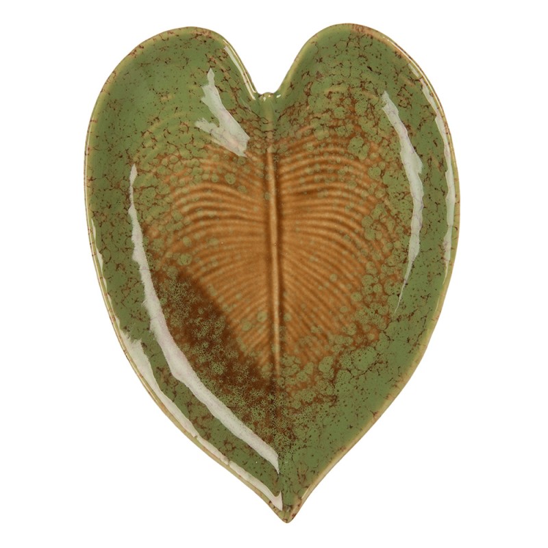 Clayre & Eef Bol de décoration Feuille 15x11x2 cm Vert Céramique