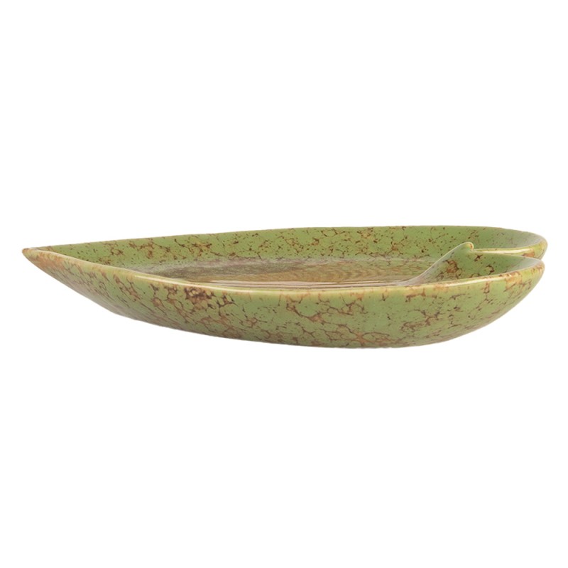 Clayre & Eef Bol de décoration Feuille 15x11x2 cm Vert Céramique