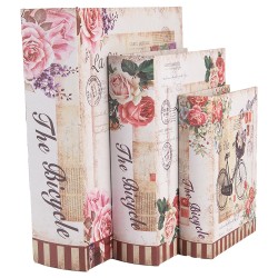 Clayre & Eef Scatola di archiviazione set di 3 27/22/ 17 cm Beige Legno  Bicicletta