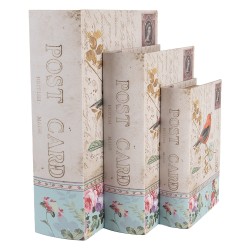 Clayre & Eef Scatola di archiviazione set di 3 Libri 27/22 /17 cm Beige Legno  Uccello