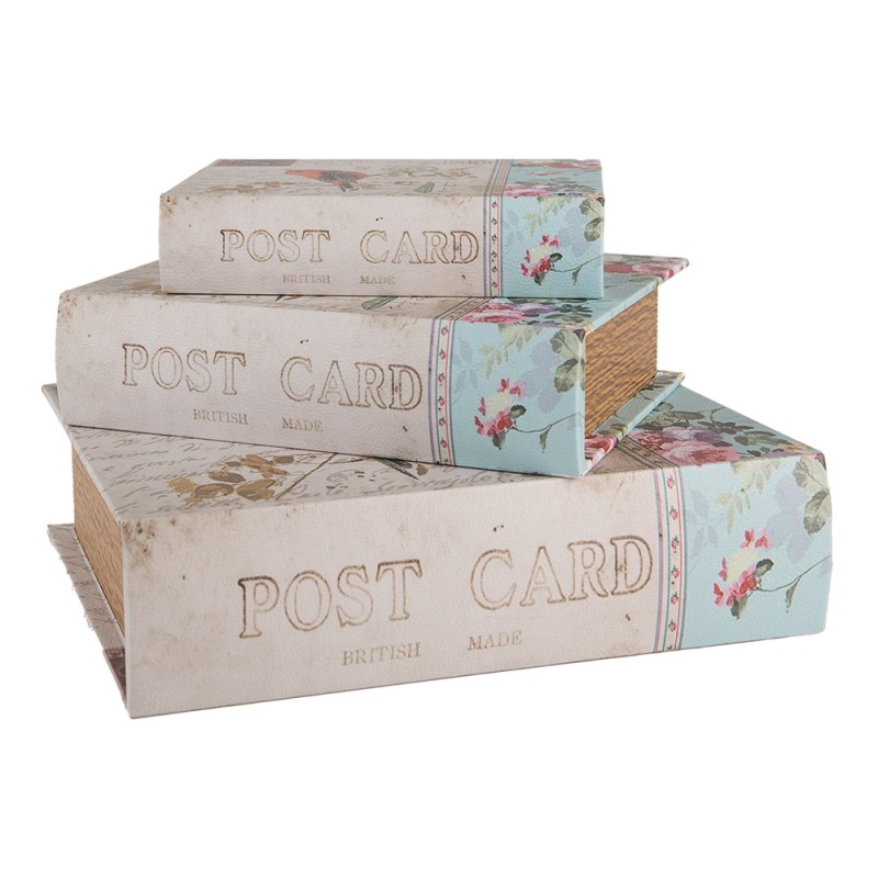 Clayre & Eef Storage Box Set of 3 Books 27/22 /17 cm Beige Wood Bird