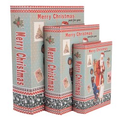 Clayre & Eef Scatola di archiviazione set di 3 Libri 27 /22 /17 cm Blu Legno  Babbo Natale