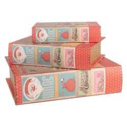 Clayre & Eef Scatola di archiviazione set di 3 Libri 27 /22 /17 cm Rosso Legno  Babbo Natale