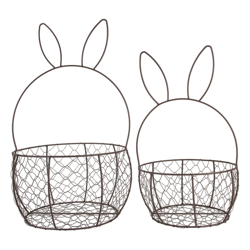 Clayre & Eef Decorative Basket Set of 2 Ø 33x55 / Ø 27x45 cm Brown Metal Rabbit
