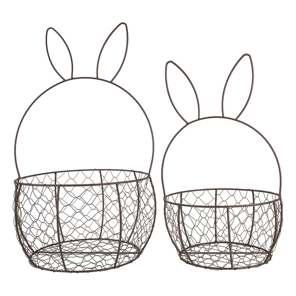 Clayre&Eef Decoratie Mand Set van 2Ø 33x55 / Ø 27x45 cm Bruin Metaal Konijn afbeelding