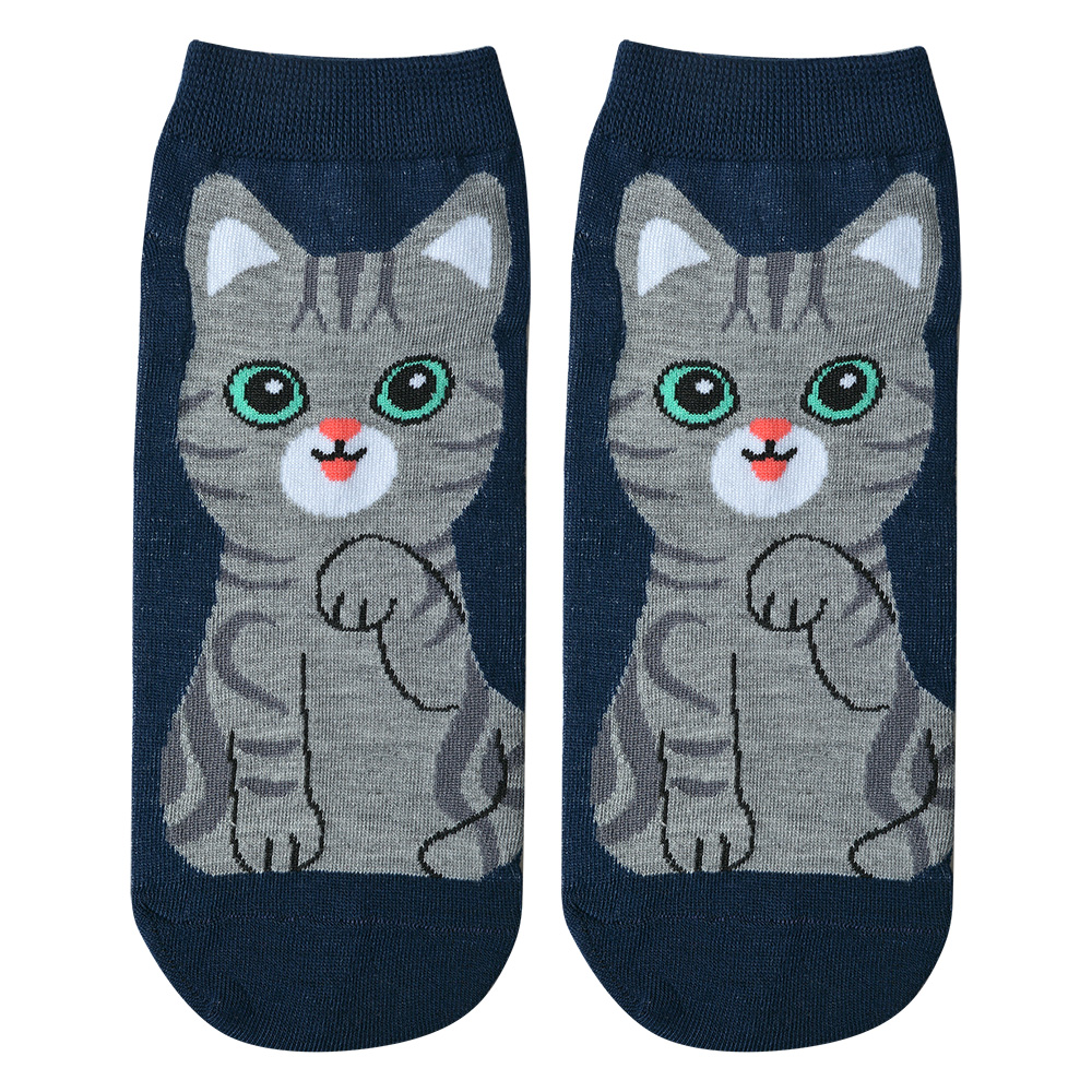 Clayre & Eef Grappige Sokken one size Blauw Polyester Kat afbeelding