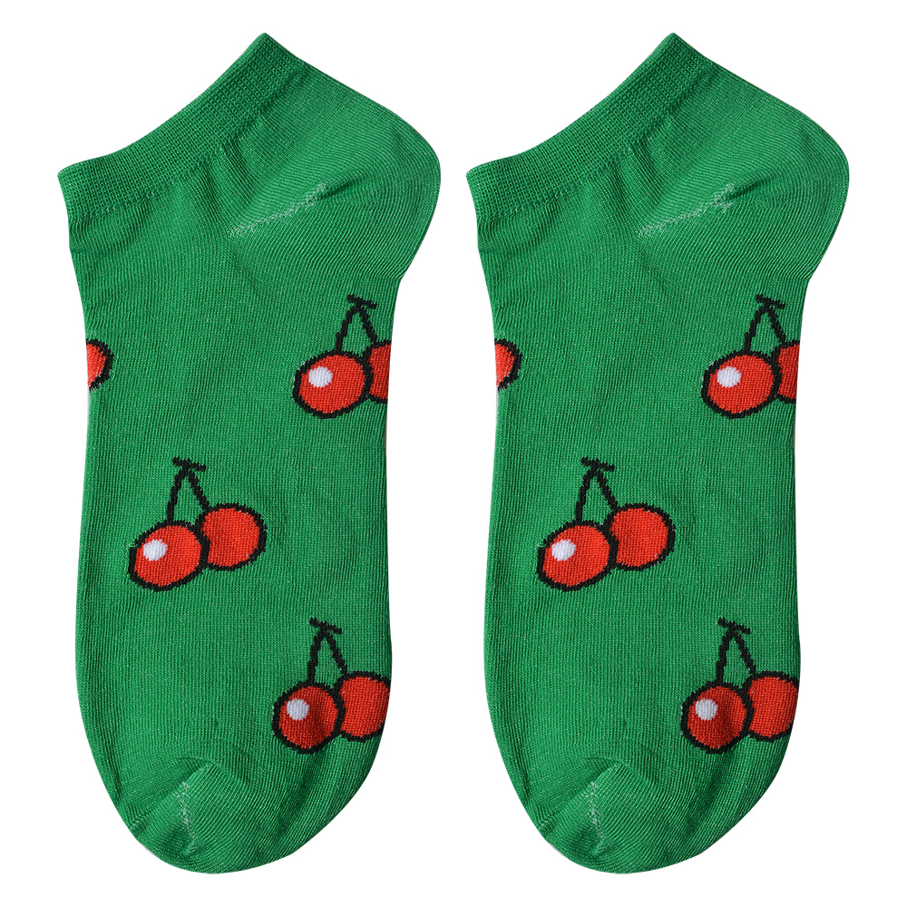 Clayre&Eef Grappige Sokken one size Groen Polyester Kersen afbeelding