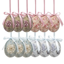 Clayre & Eef Set di 12 decorazioni pasquali Uovo Ø 4x5 cm Multicolore Plastica