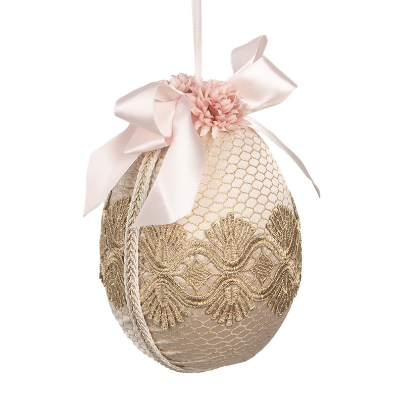 Clayre & Eef Osteranhänger Ei Ø 11x14 cm Beige Textil auf Kunststoff
