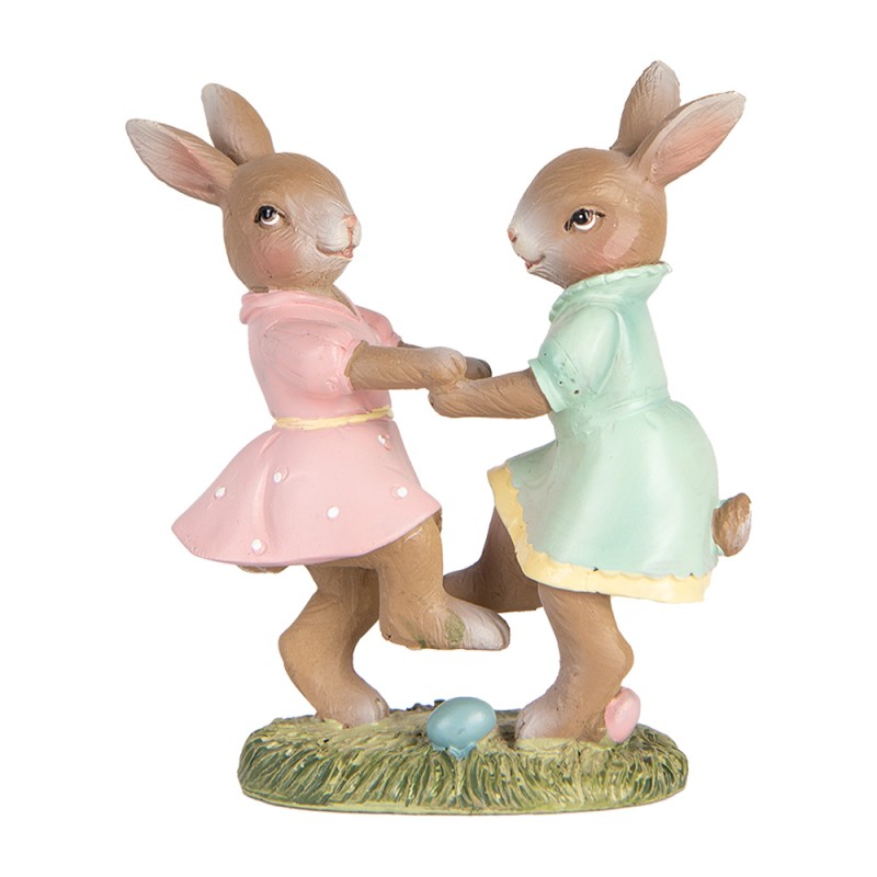 Clayre & Eef Statuetta decorativa Conigli 8x3x8 cm Beige Plastica
