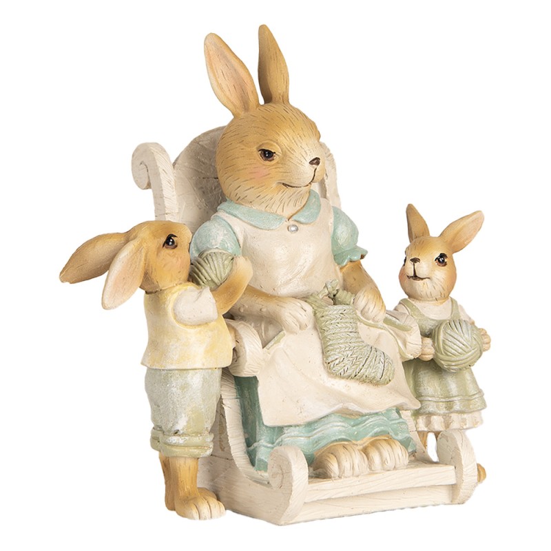 Clayre & Eef Decoratie Beeld Konijnen 18x11x17 cm Beige Kunststof