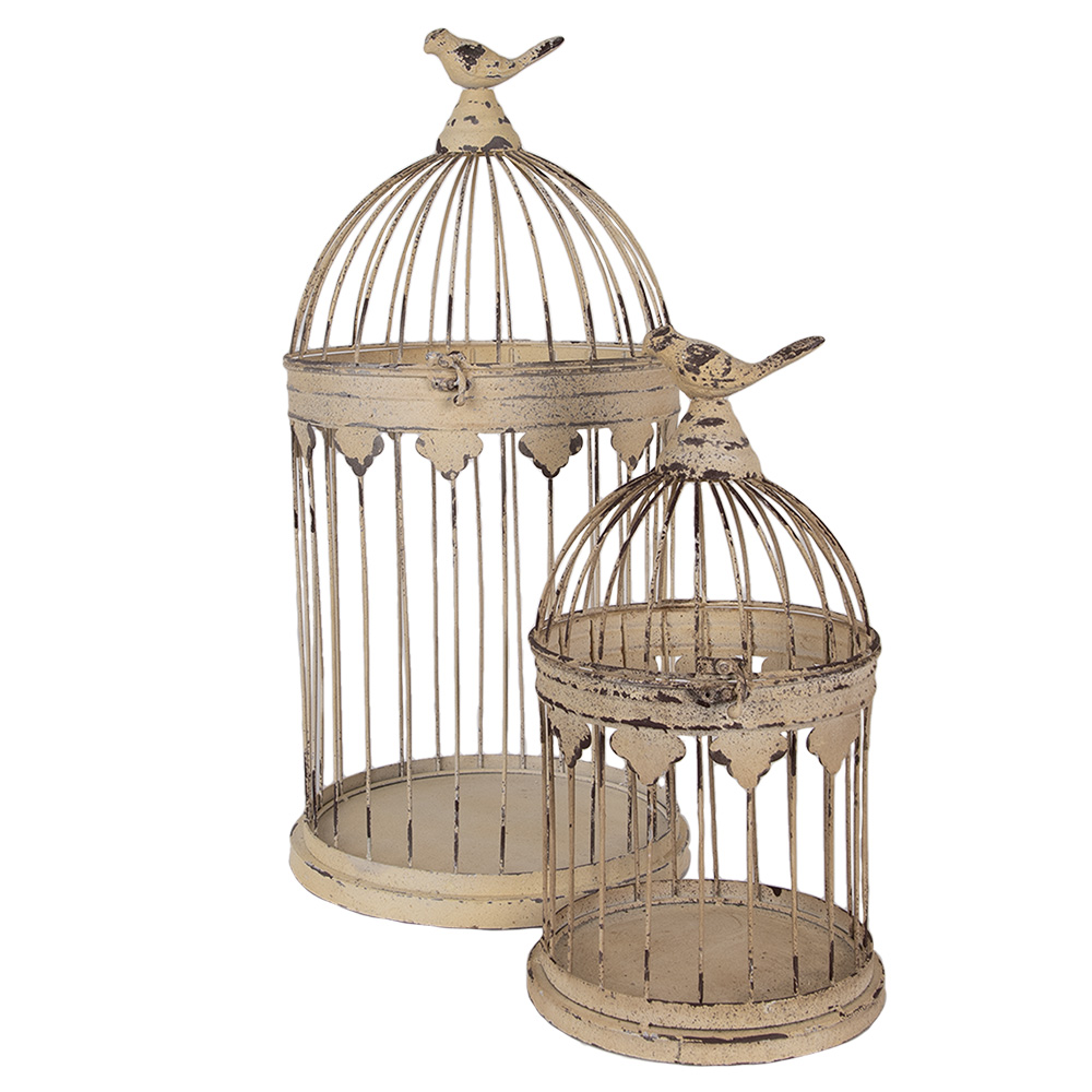 Clayre&Eef Vogelkooi Decoratie Set van 2Ø 32x60 / Ø 23x40 cm Bruin Metaal afbeelding