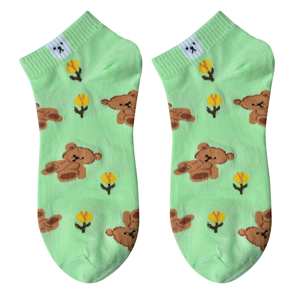 Clayre&Eef Grappige Sokken one size Groen Polyester Beer afbeelding