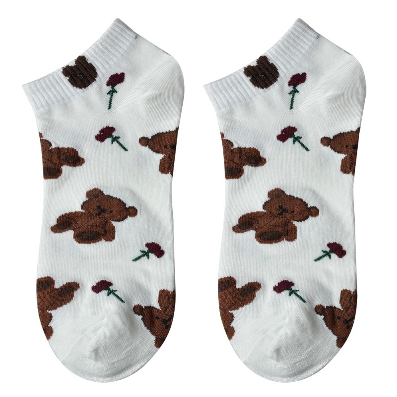 Clayre & Eef Chaussettes Fantaisie one size Blanc Polyester Ours