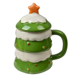 Clayre & Eef Tazza Albero di Natale 350 ml Verde Ceramica