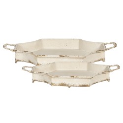 Clayre & Eef Decorazione vassoio set di 2 61 cm Bianco Ferro Ottagono