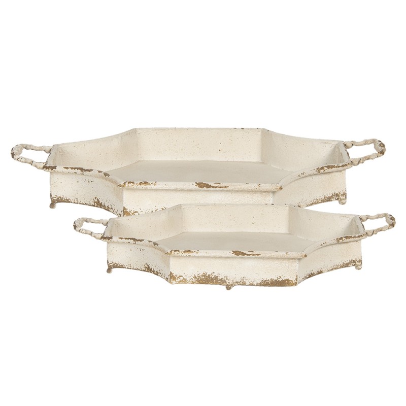 Clayre & Eef Dekoration Serviertablett 2e Set 61 cm Weiß Eisen Achteck