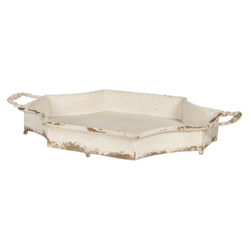 Clayre & Eef Décoration plateau set de 2 61 cm Blanc Fer Octogone