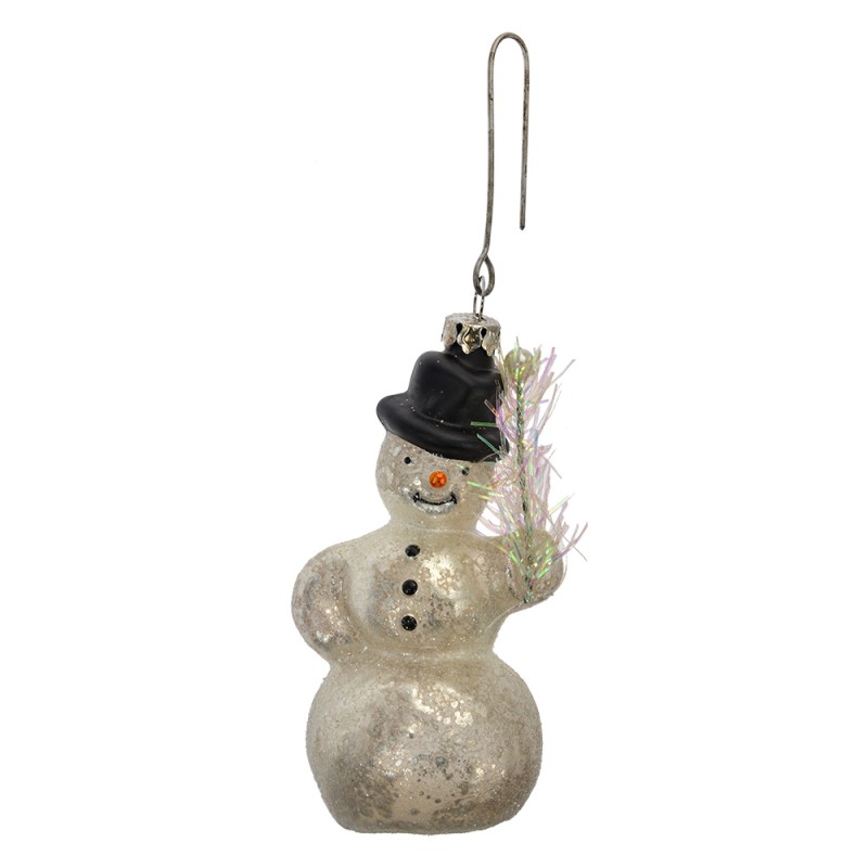Clayre & Eef Christmas Ornament Snowman Ø 5x10 cm White Glass