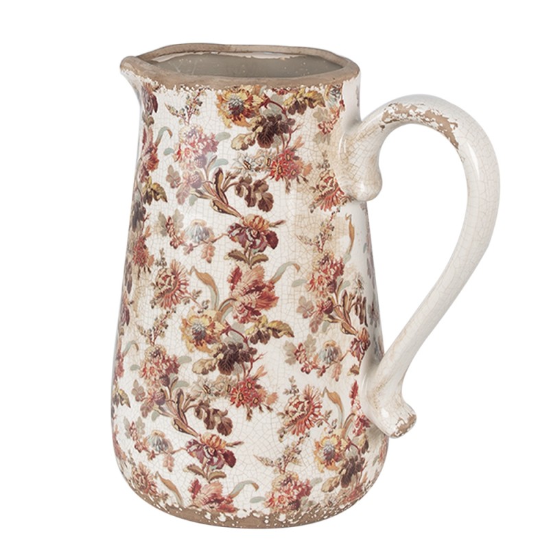 Clayre & Eef Decoratie Kan  21x15x23 cm Beige Roze Keramiek Bloemen