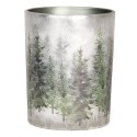 Clayre & Eef Portacandela set di 2 Ø 7x8 / 10x13 cm Bianco Verde  Vetro Alberi di pino
