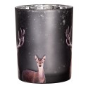 Clayre & Eef Tealight Holder Set of 2 Ø 7x8 / 10x13 cm Grey Glass Deer