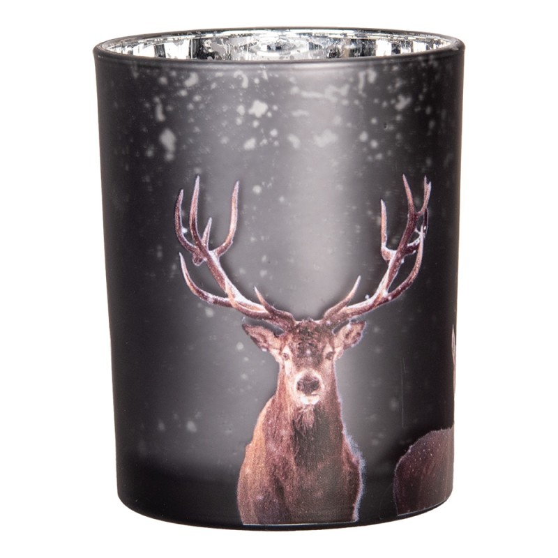 Clayre & Eef Tealight Holder Set of 2 Ø 7x8 / 10x13 cm Grey Glass Deer