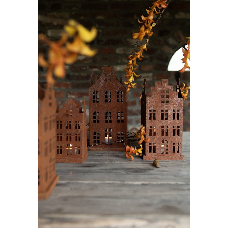 Clayre & Eef Decorative Figurine Set of 2 House 11x11x21 / 8x8x16 cm Brown Metal