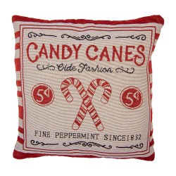 Clayre & Eef Cushion Cover 44x44 cm Beige Red Polyester Cotton Square Candy Cane Christmas