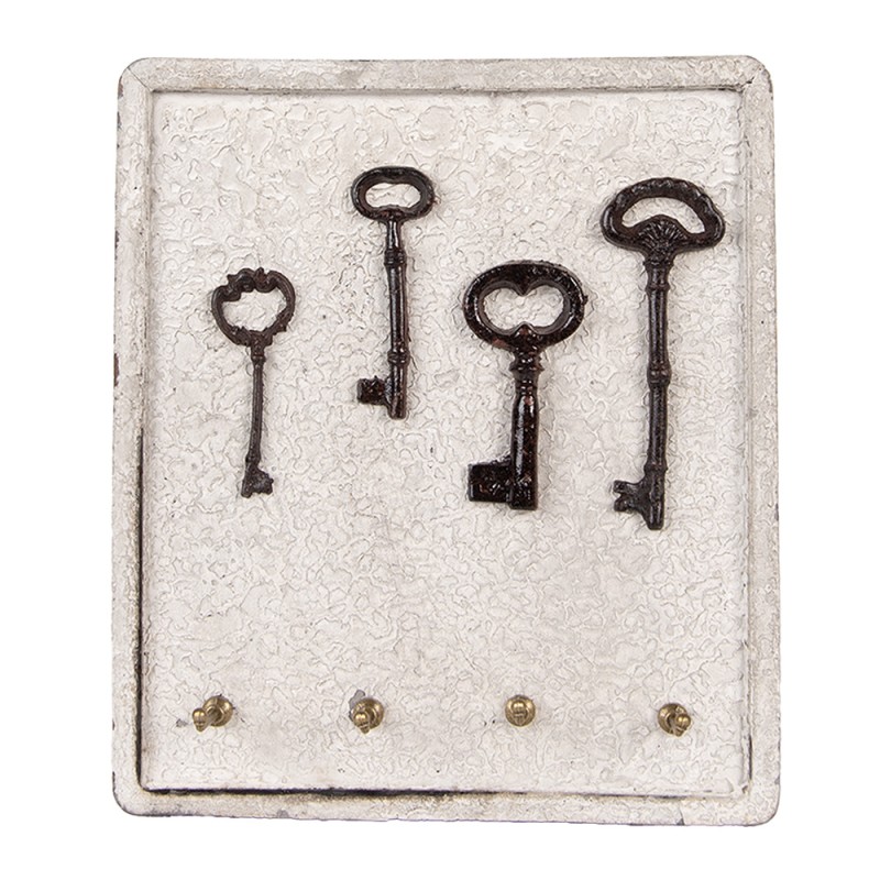 Clayre & Eef Key Rack 22x5x25 cm Beige Wood Metal