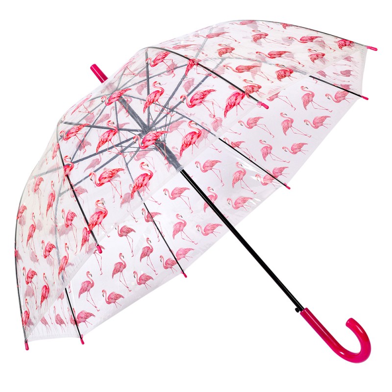 Clayre & Eef Erwachsenen-Regenschirm Ø 90 cm Transparant Kunststoff Flamingo